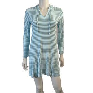 Motto50 Blue and White Striped Hoodie Coverup Medium